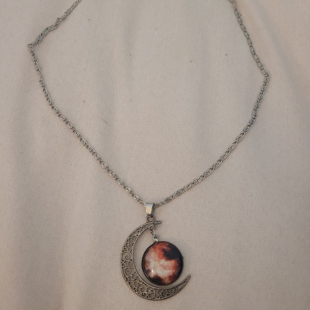 Silver Crescent Moon Pendant Necklace